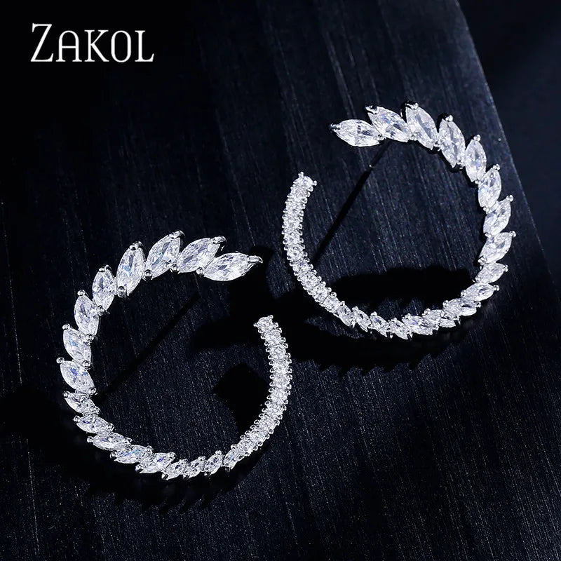 Moon Shape Crystal CZ Stud Earrings