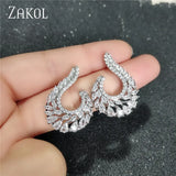 Moon Shape Crystal CZ Stud Earrings