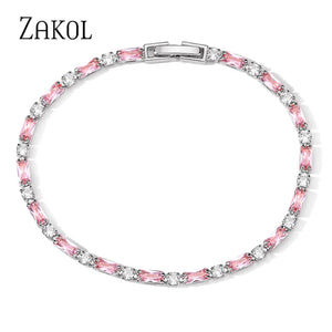 Pink CZ Charm Tennis Bracelet for Women - Wedding Jewelry Gift