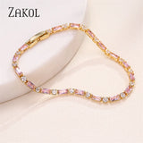 Pink CZ Charm Tennis Bracelet for Women - Wedding Jewelry Gift