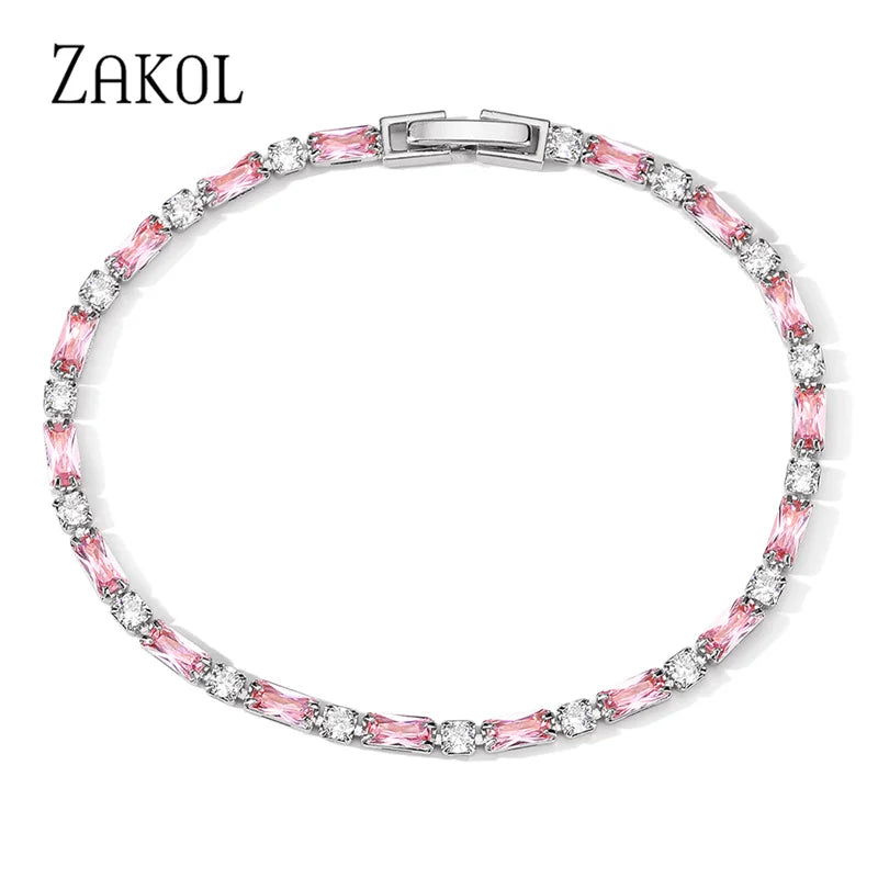Pink CZ Charm Tennis Bracelet for Women - Wedding Jewelry Gift