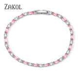 Pink CZ Charm Tennis Bracelet for Women - Wedding Jewelry Gift