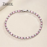 Pink CZ Charm Tennis Bracelet for Women - Wedding Jewelry Gift