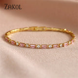 Pink CZ Charm Tennis Bracelet for Women - Wedding Jewelry Gift