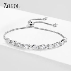 Water Drop CZ Adjustable Bracelet Women Wedding Party Jewelry