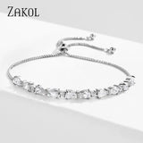 Water Drop CZ Adjustable Bracelet Women Wedding Party Jewelry