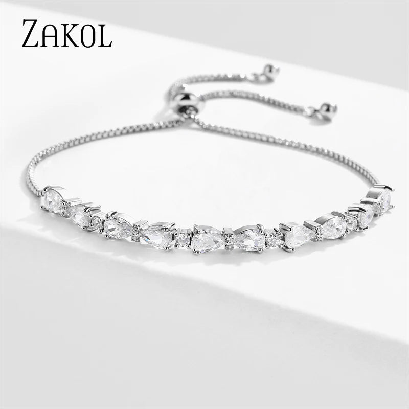 Water Drop CZ Adjustable Bracelet Women Wedding Party Jewelry