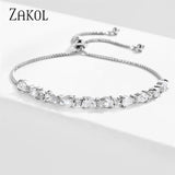 Water Drop CZ Adjustable Bracelet Women Wedding Party Jewelry