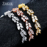 Leaf CZ Adjustable Bracelet for Women Bridal Wedding Jewelry