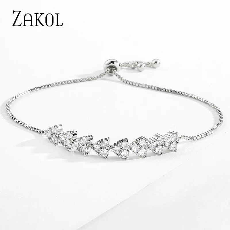 Leaf CZ Adjustable Bracelet for Women Bridal Wedding Jewelry