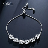 Leaf CZ Adjustable Bracelet for Women Bridal Wedding Jewelry