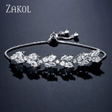 Leaf CZ Adjustable Bracelet for Women Bridal Wedding Jewelry