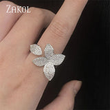 Micro Pave CZ Flower Rings for Women Party Jewelry