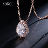 Sparkling Teardrop Zircon Chain Pendant Necklaces Wedding Jewelry for Women