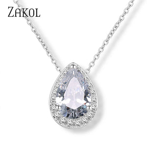 Sparkling Teardrop Zircon Chain Pendant Necklaces Wedding Jewelry for Women