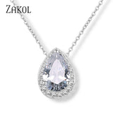 Sparkling Teardrop Zircon Chain Pendant Necklaces Wedding Jewelry for Women
