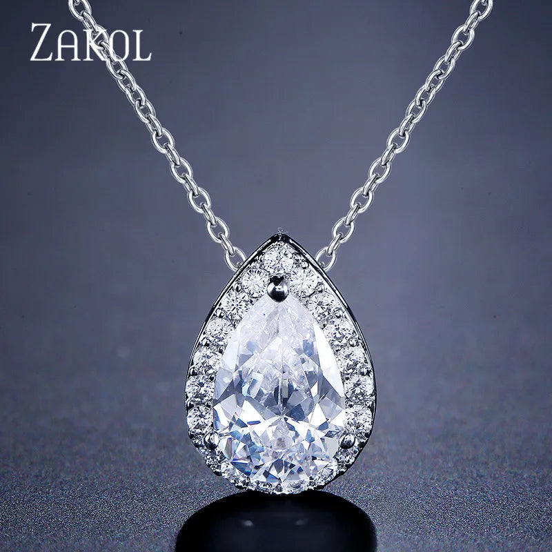 Sparkling Teardrop Zircon Chain Pendant Necklaces Wedding Jewelry for Women