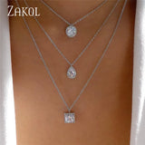 Sparkling Teardrop Zircon Chain Pendant Necklaces Wedding Jewelry for Women