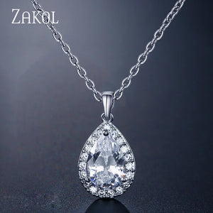Zircon Chain Pendant Necklaces Sparkling Tear Crystal Wedding Jewelry