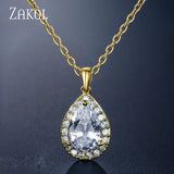 Zircon Chain Pendant Necklaces Sparkling Tear Crystal Wedding Jewelry