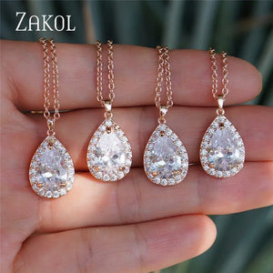 Zircon Chain Pendant Necklaces Sparkling Tear Crystal Wedding Jewelry
