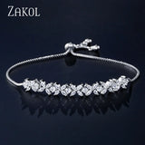 CZ Zircon Stones Flower Adjustable Bracelet Wedding Jewelry