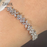 CZ Zircon Stones Flower Adjustable Bracelet Wedding Jewelry
