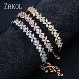 CZ Zircon Stones Flower Adjustable Bracelet Wedding Jewelry
