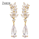 Flower CZ Crystal Pendant Dangle Earrings for Women Leaf Bridal Jewelry