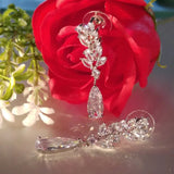 Flower CZ Crystal Pendant Dangle Earrings for Women Leaf Bridal Jewelry