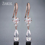 Flower CZ Crystal Pendant Dangle Earrings for Women Leaf Bridal Jewelry