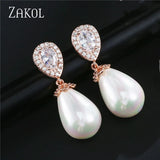 Pearl Dangle Earrings for Women Water Drop CZ Bridal Earring