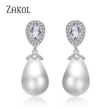 Pearl Dangle Earrings for Women Water Drop CZ Bridal Earring