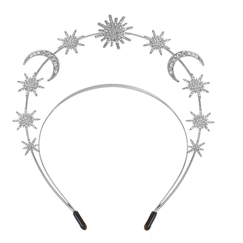 Metal Moon Stars Hairband Bridal Crown Wedding Headdress Jewelry