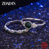 2 Pcs 925 Silver Emerald Zircon Rings For Women Wedding Jewelry