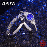2 Pcs 925 Silver Emerald Zircon Rings For Women Wedding Jewelry