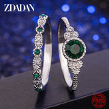 2 Pcs 925 Silver Emerald Zircon Rings For Women Wedding Jewelry