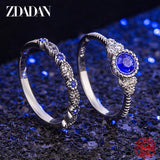 2 Pcs 925 Silver Emerald Zircon Rings For Women Wedding Jewelry