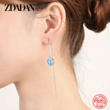 925 Silver Crystal Long Chain Drop Earrings Women Jewelry
