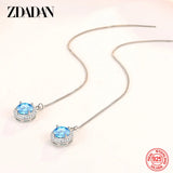 925 Silver Crystal Long Chain Drop Earrings Women Jewelry