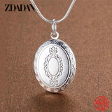 925 Silver Oval Frame Necklace Women Jewelry Gift