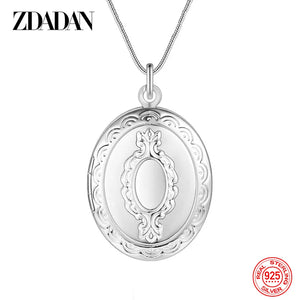 925 Silver Oval Frame Necklace Women Jewelry Gift