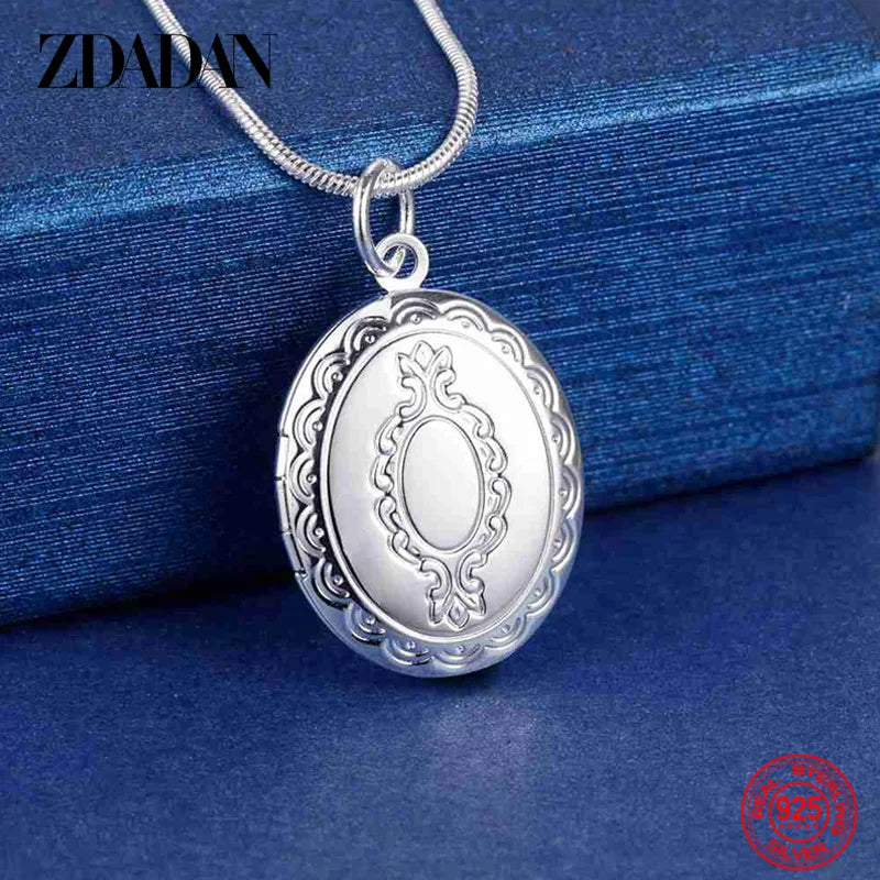 925 Silver Oval Frame Necklace Women Jewelry Gift