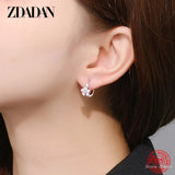 925 Silver Pink Flowers Hoop Earrings Wedding Jewelry