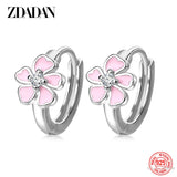 925 Silver Pink Flowers Hoop Earrings Wedding Jewelry