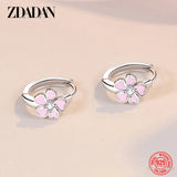 925 Silver Pink Flowers Hoop Earrings Wedding Jewelry
