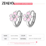 925 Silver Pink Flowers Hoop Earrings Wedding Jewelry