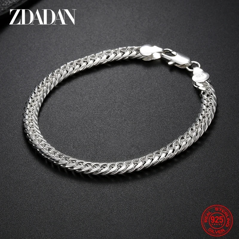 925 Silver 18K 6MM Charm Bracelet Men Women Gift