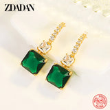 925 Silver 18K Square Emerald Drop Earrings For Women
