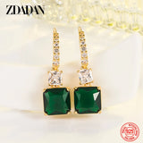 925 Silver 18K Square Emerald Drop Earrings For Women